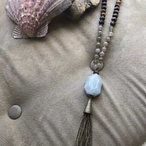 Anthropologie stone crystal tassel necklace NWT